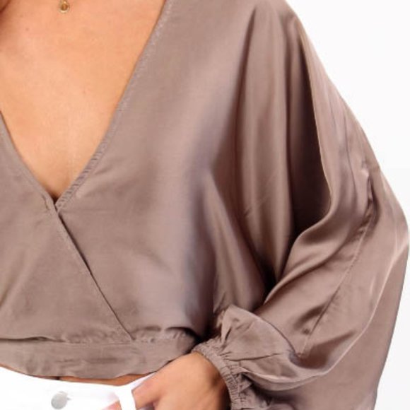 Free People Midnight Vibes Satin Blouse Taupe NEW - Picture 2 of 11